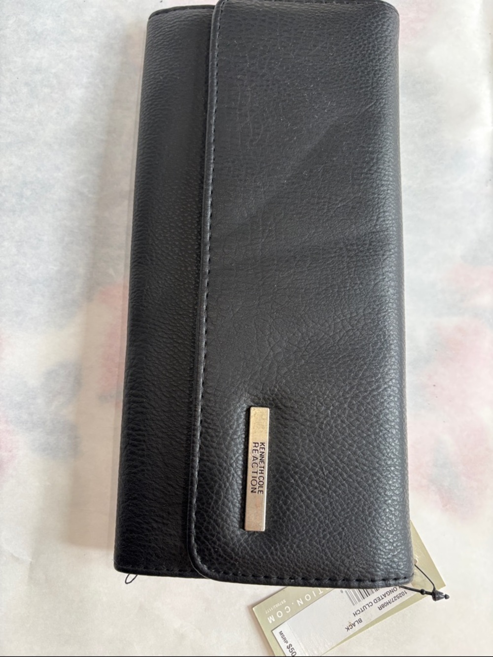 Kenneth Cole Reaction Black Leather Long Wallet with silver Plaque
